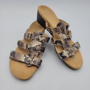 Vionic Sandals Womens Size 8 Faux Snake Skin 3-Strap Buckle Adjustable Slide On